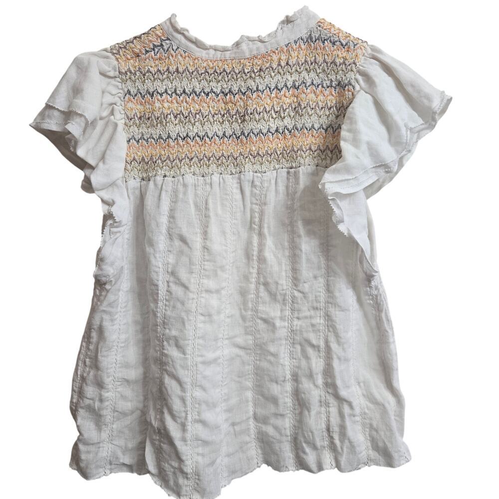 Faherty Women Honokaia Linen Embroidered Flutter Sleeve Top M Boho Peasant - Picture 6 of 11